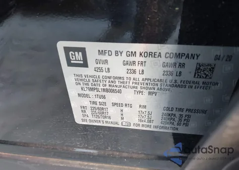 2021 Chevrolet Trailblazer Fwd Lt from USA, damaged, VIN KL79MPSL1MB006540